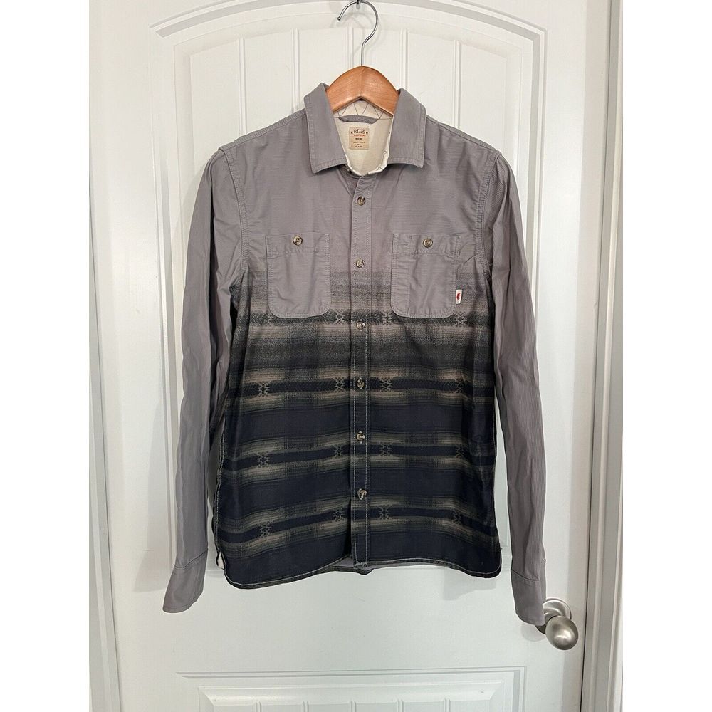 Vans Aztec Print button down Size Small Grey‎ Corduroy Long Sleeve Shirt Top 015